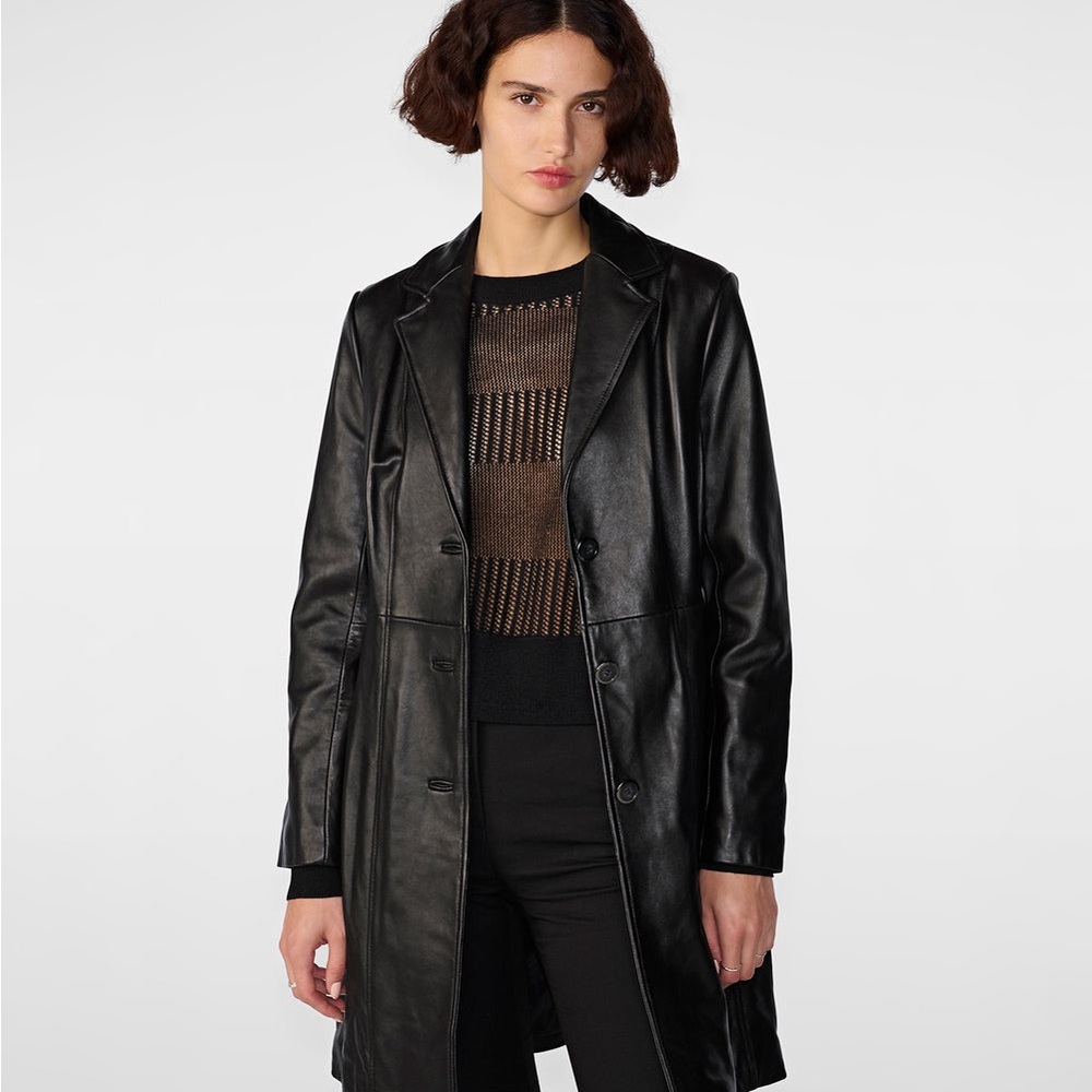 Women’s Genuine Leather Tailored Knee-Length Jacket